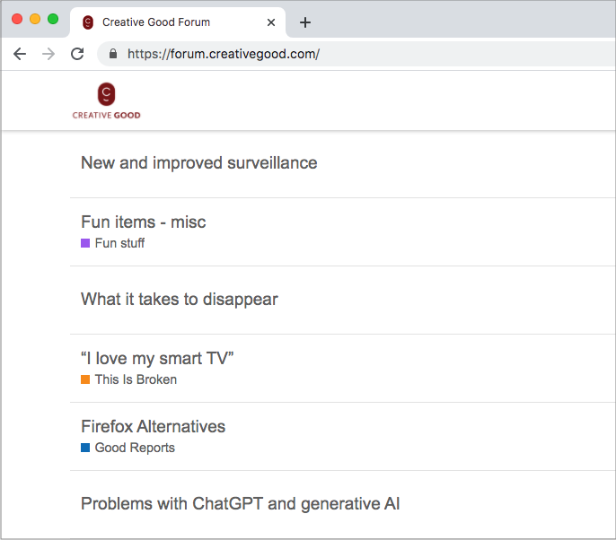 Screenshot of the Creative Good forum.